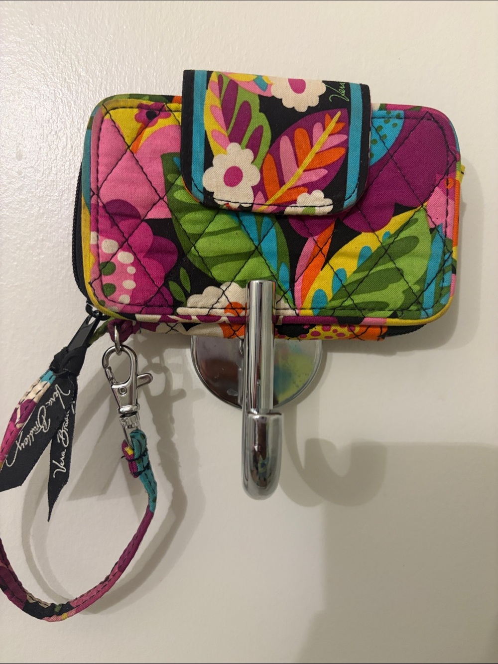 Vera Bradley Floral Quilted Wristlet - Black, Pink, Green, Yellow, Blue, Purple